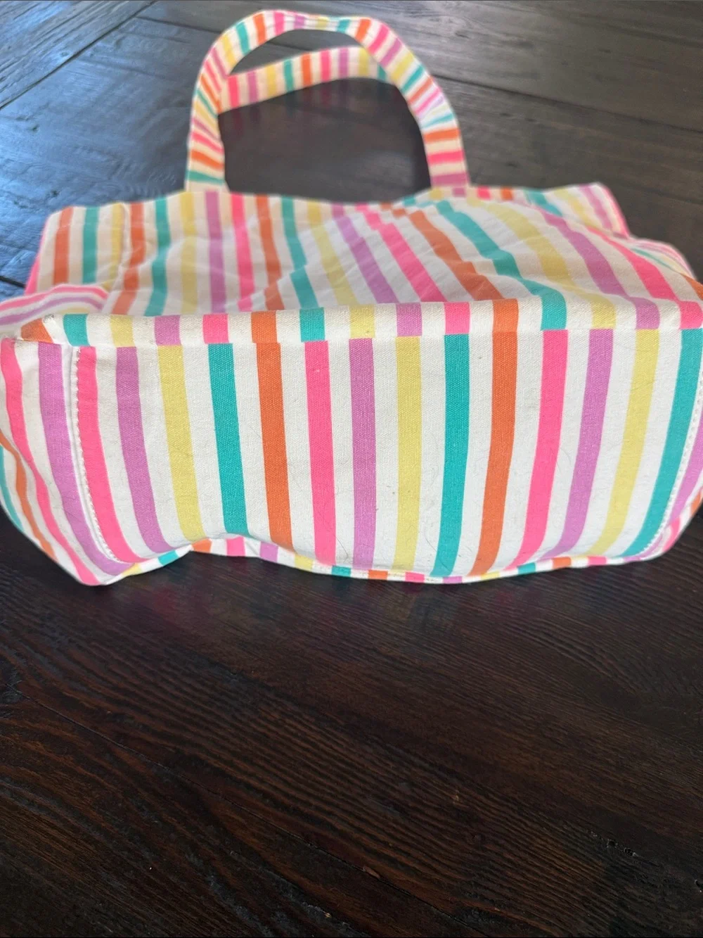 Striped Multi-Color Canvas Tote Bag - Pink, Orange, Yellow, Teal